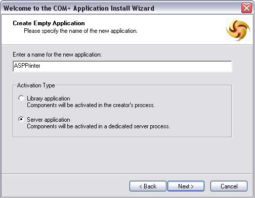 Installing & Running ASP Printer COM In The Windows COM+ Component Services - running the component form ASP pages