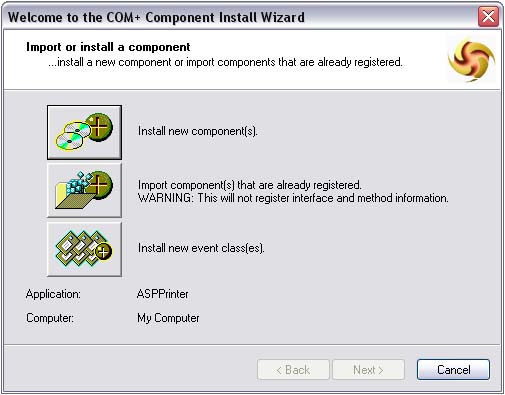 Installing & Running ASP Printer COM In The Windows COM+ Component Services - running the component form ASP pages