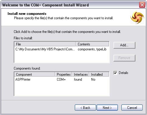 Installing & Running ASP Printer COM In The Windows COM+ Component Services - running the component form ASP pages